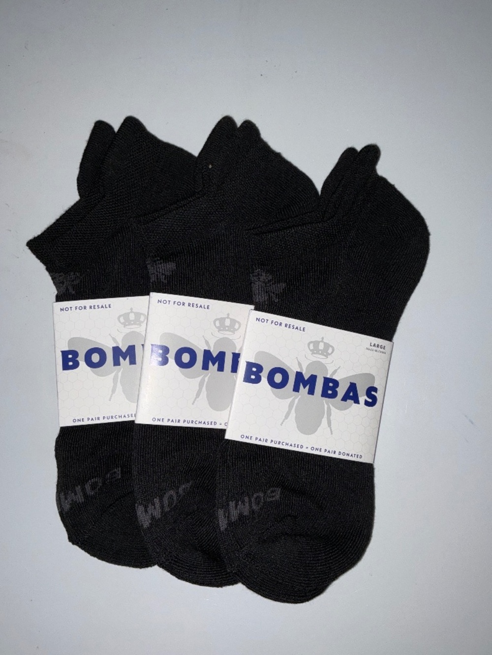 Bombas Black Ankle Socks 3-Pack Size Large